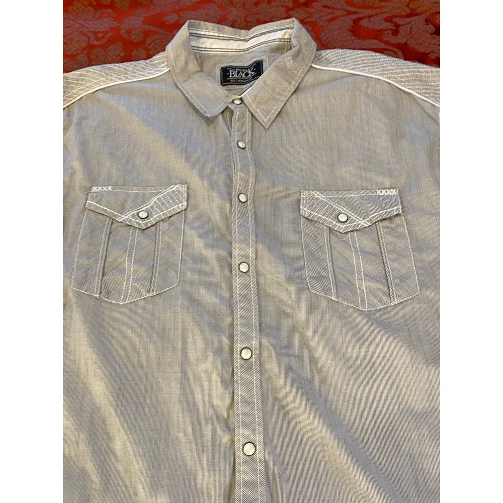 Buckle Black XXL Athletic Pearl Snap Pocket Gray Thin Striped Western s12